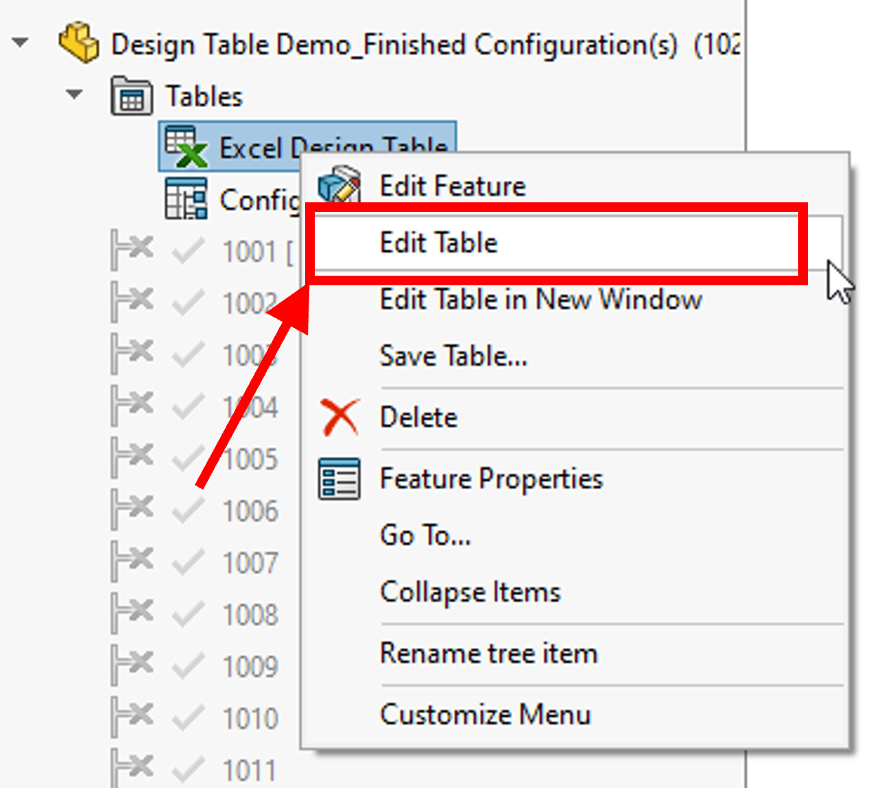 edit table selection